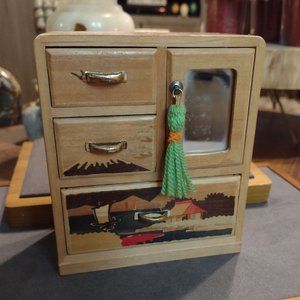 Japan Wooden Armoire Inlaid & Painted